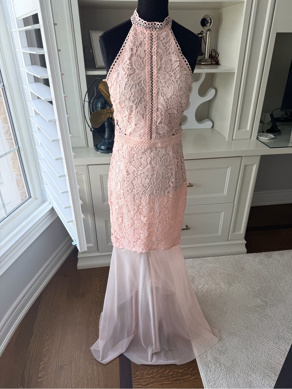 LIPSY LONDON Light Pink Floor Length Maxi Gown Dress Sheer Hem Halter Size Small